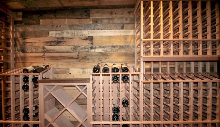 Large Wine Cellar with Reclaimed Pallet Wall Board
