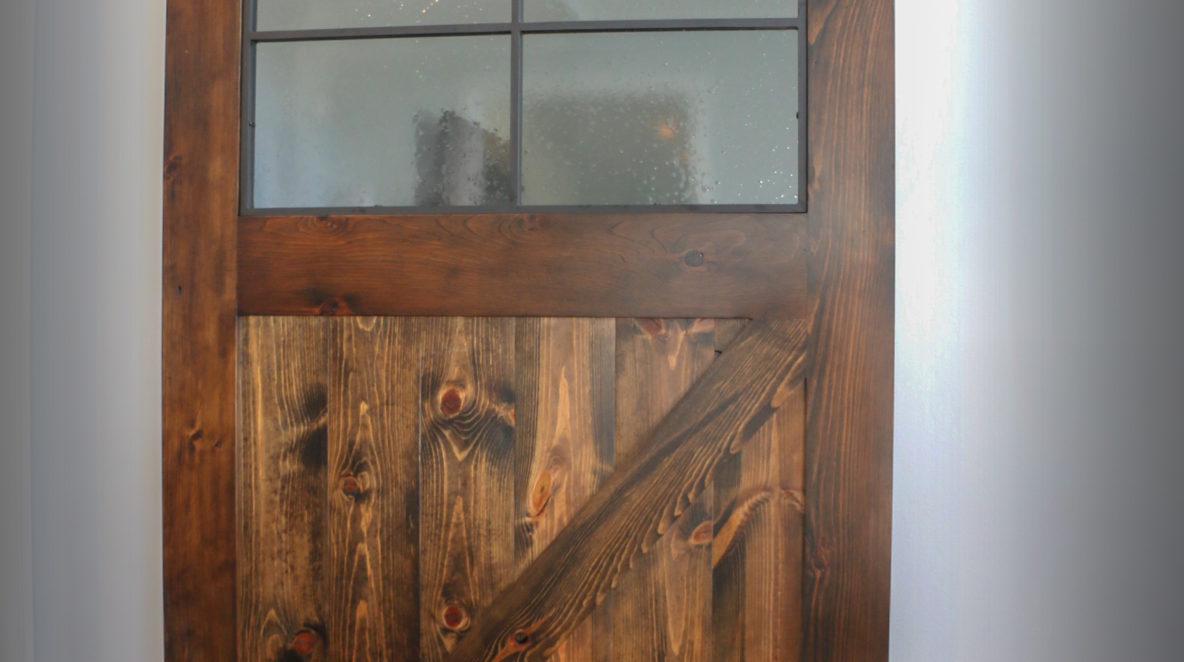 Custom Barn Door with Rippled Glass