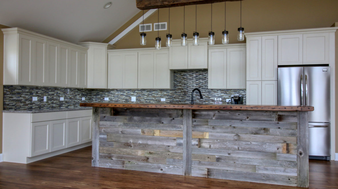 Kitchen Remodel with Custom Reclaimed Barnwood Breakfast bar
