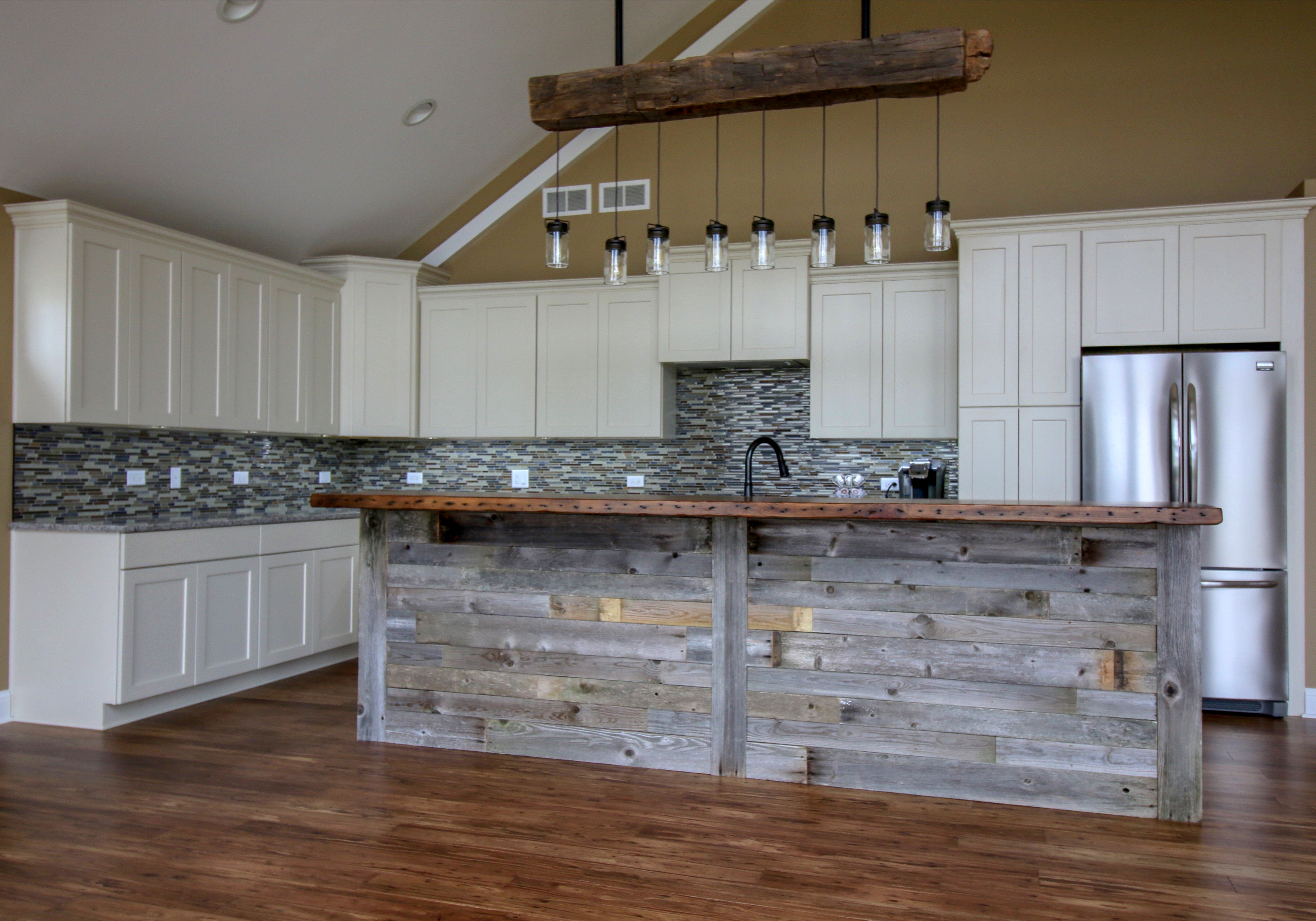 Kitchen Remodel with Custom Reclaimed Barnwood Breakfast bar