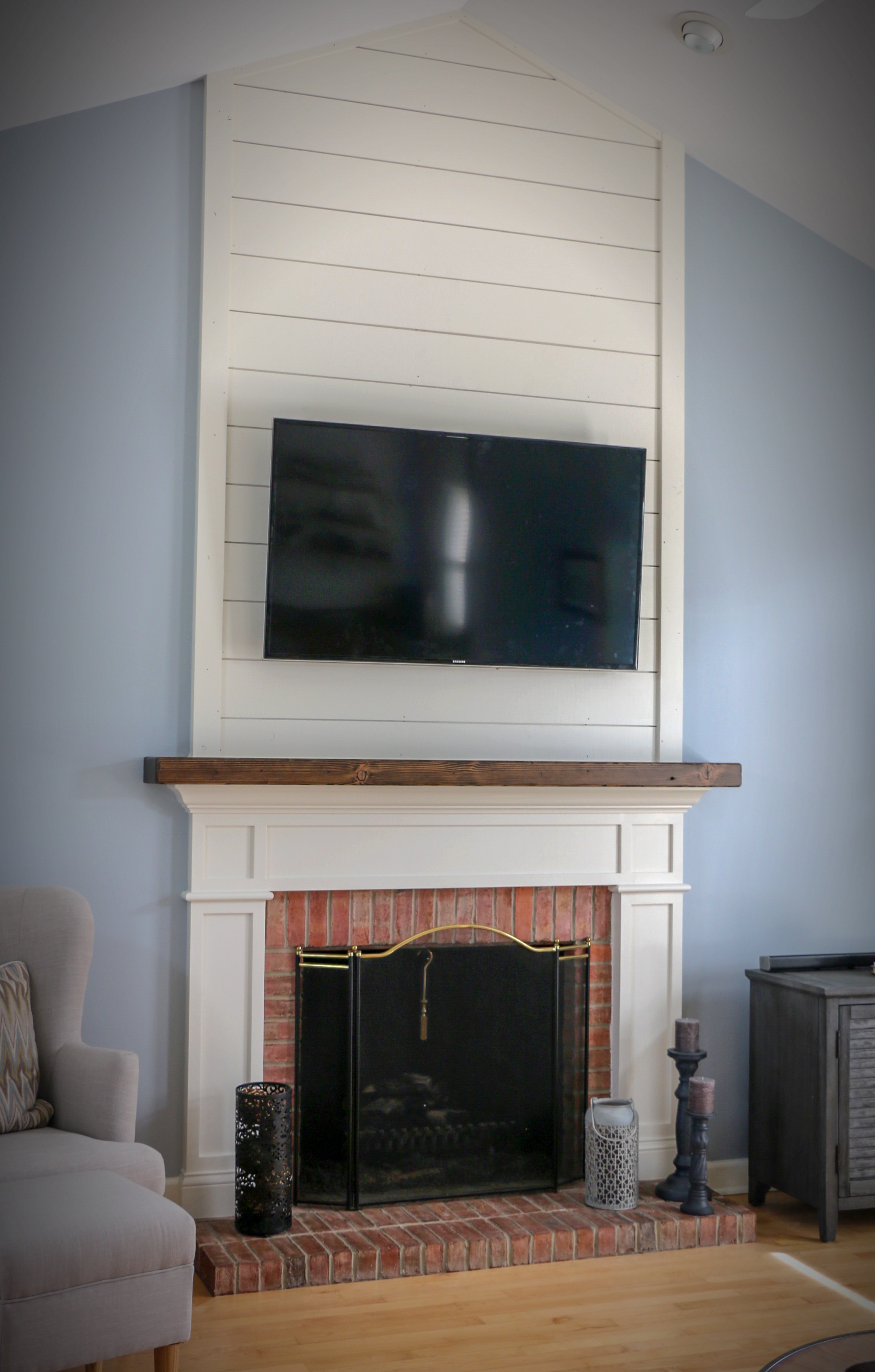 Fireplace with Shiplap and Mantle