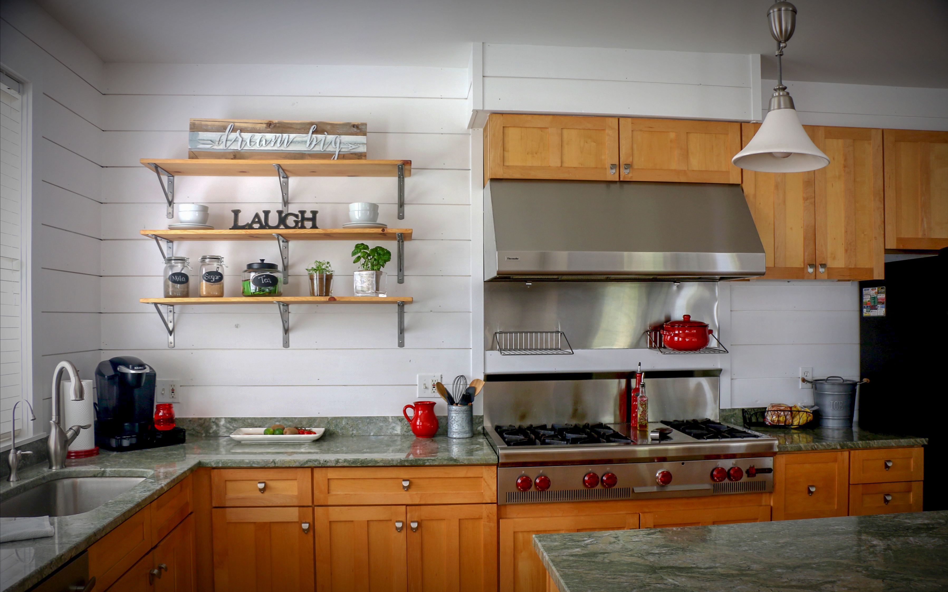 Open Shelf Kitchen with White Shiplap