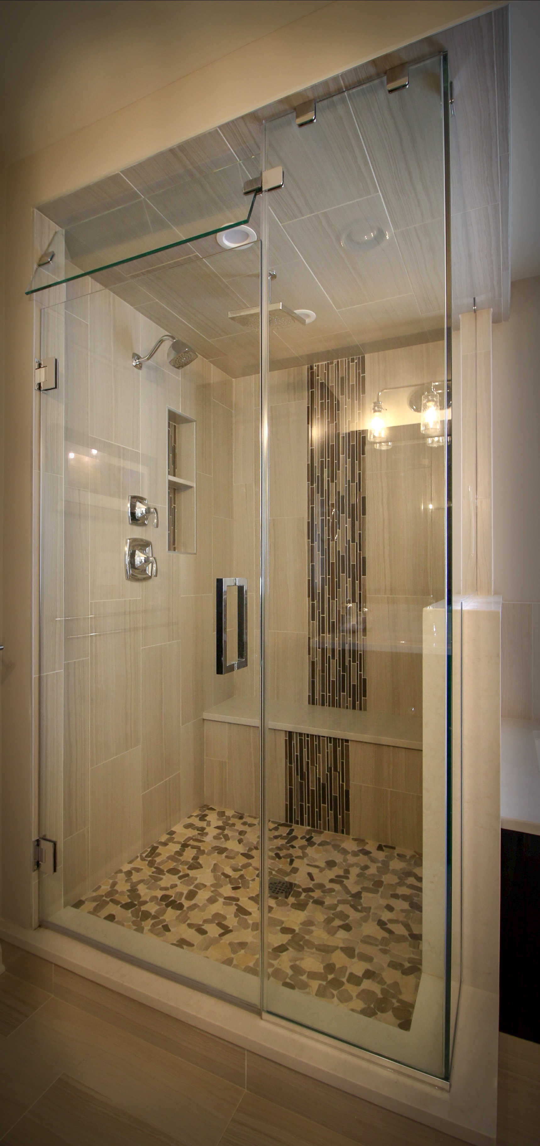 Bathroom Shower Remodel with Cascading Tile
