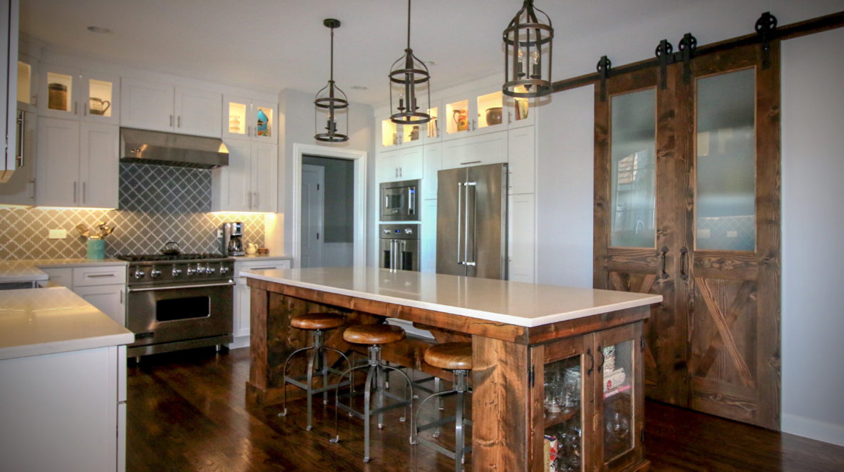 Kitchen with Custom Reclaimed Timber Island and Doors
