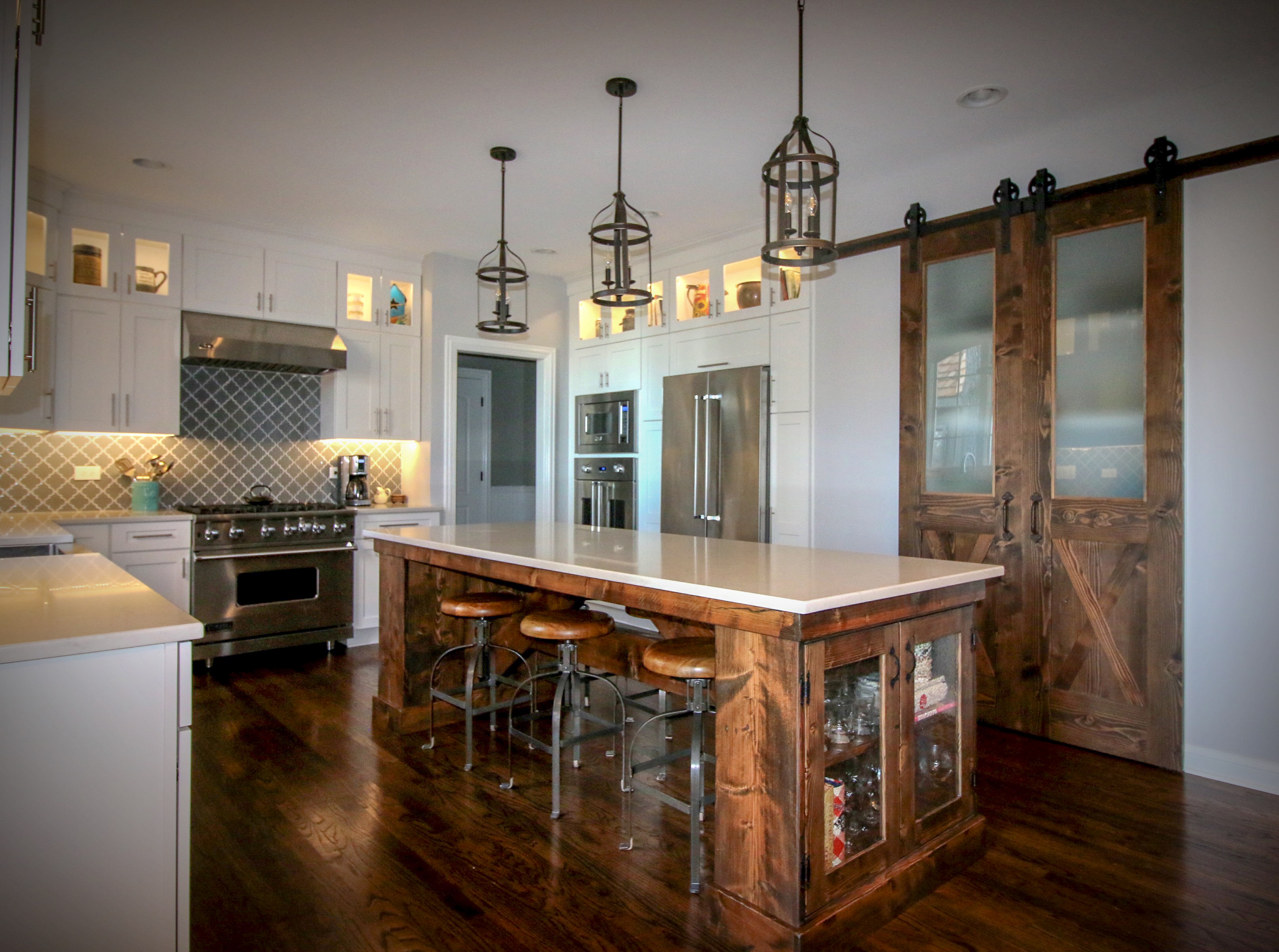 Kitchen with Custom Reclaimed Timber Island and Doors