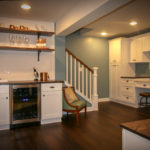 Open-shelf with Shiplap Bar in Basement