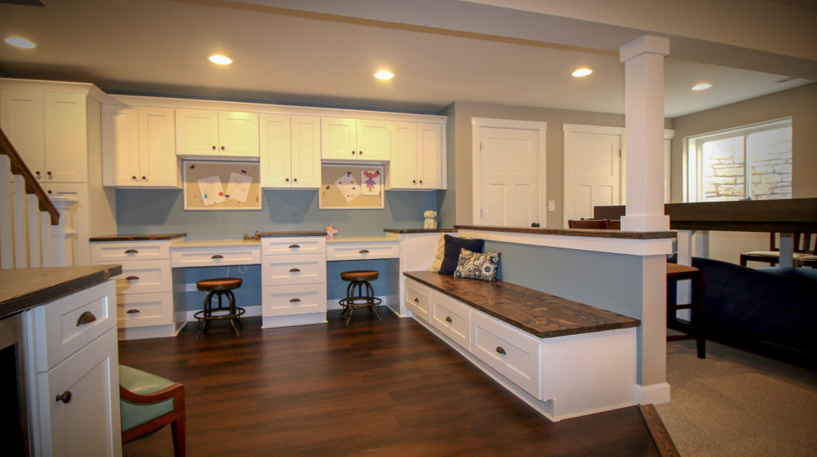 Built-in Classroom Workspace in Basement Remodel