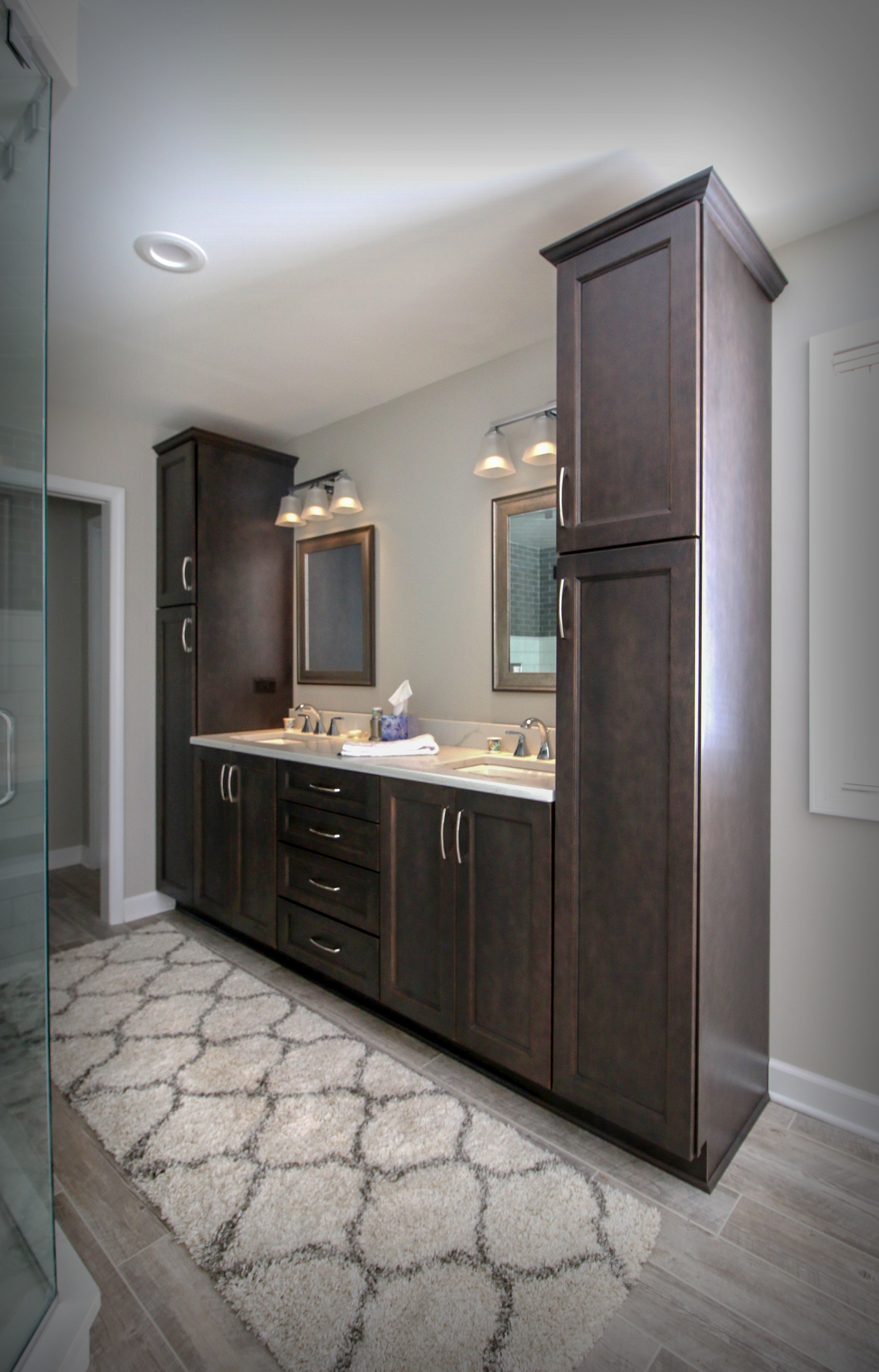 Double Walnut Vanity in Bathroom Remodel