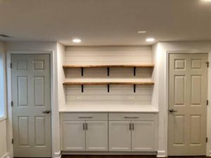 Shiplap Wall Accent Wall with Chunky Wood Shelves