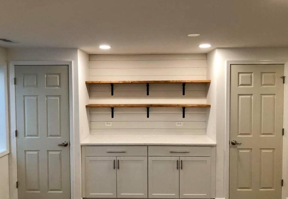 Shiplap Wall Accent Wall with Chunky Wood Shelves