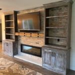 Ribbon Fireplace Wall with Custom Built-ins and Shiplap Wall
