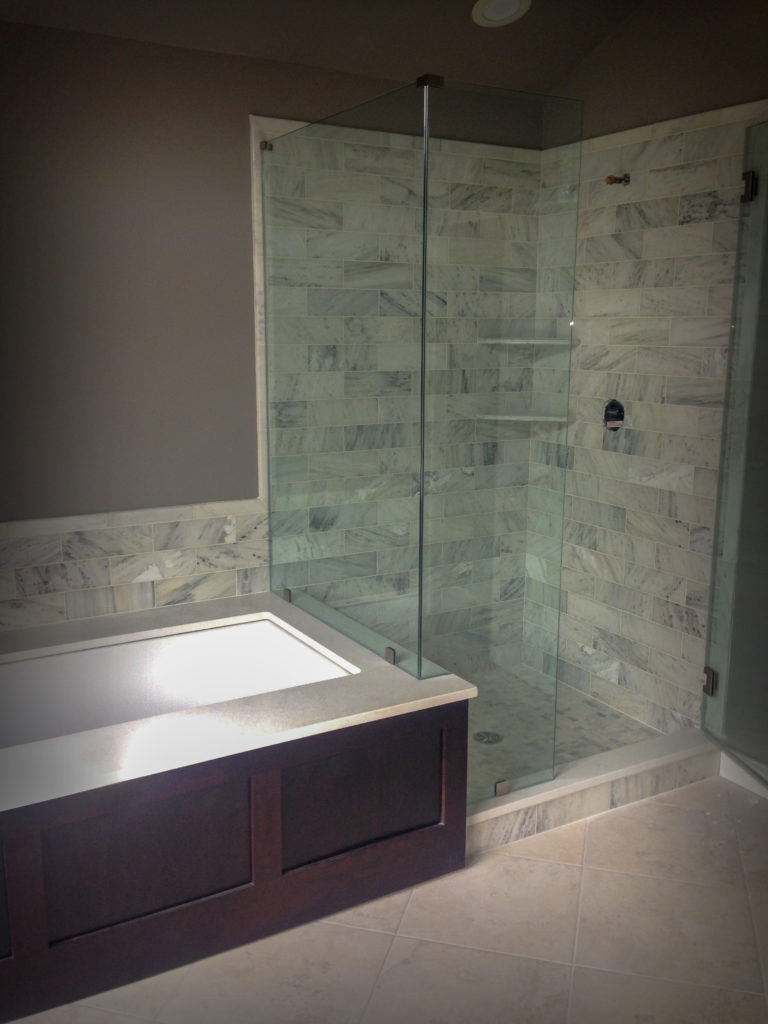 Marble Shower with Custom Tub Platform